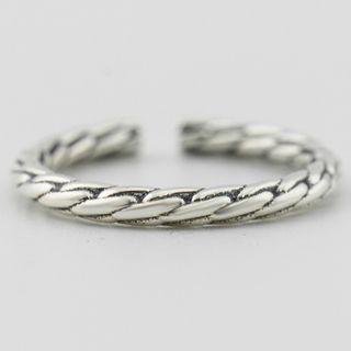 925 Sterling Silver Chained Open Ring S925 Sterling Silver - Black & Silver - One Size