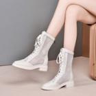Low-heel Lace-up Perforated Short Boots