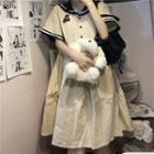 Sailor Collar Bear Embroidered Midi A-line Dress