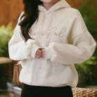 Lace-strap Letter-embroidered Hoodie