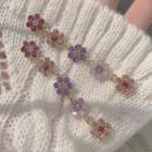 Faux Crystal Flower Dangle Earring 1 Pair - Silver Steel - Red & Purple & Pink - One Size