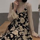 Floral Strappy Midi A-line Dress Black & White - One Size