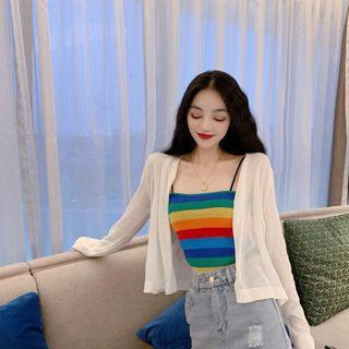 Striped Camisole Top / Open Font Light Jacket