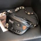 Skull Applique Faux Leather Sling Bag Black - One Size