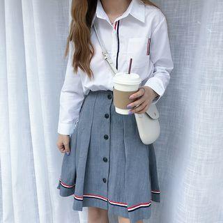 Set: Pocketed Shirt + Striped A-line Skirt
