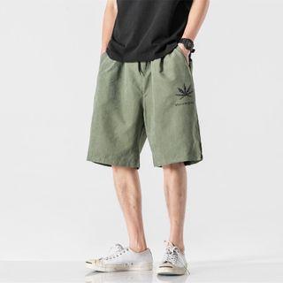 High-waist Drawstring Leaf Printed Shorts
