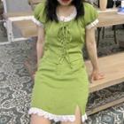 Short-sleeve Frill Trim Top / Mini Skirt