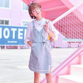 3/4-sleeve Ruffled Heart Cut Out Blouse
