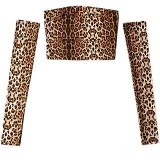 Set: Animal Print Cropped Bandeau Top + Arm Sleeves