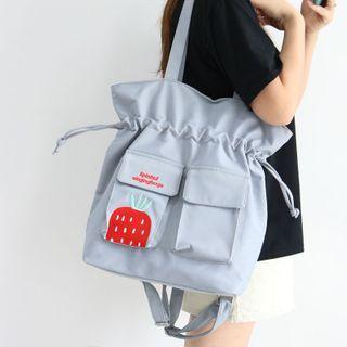 Strawberry Embroidered Drawstring Tote Bag