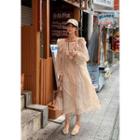 Laced Frilled Long Peasant Dress Beige - One Size