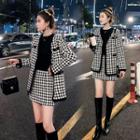 Set: Buttoned Houndstooth Jacket + Mini Fitted Skirt