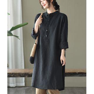 Long-sleeve Henley Tunic Blouse