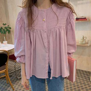 Pleated 3/4-sleeve Blouse