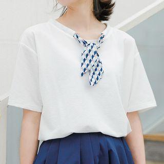Bow Neck Short-sleeve T-shirt White - One Size