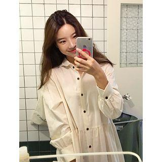 Puff-sleeve Shirred Long Shirtdress