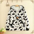 Printed Hoodie Jacket With Panda Charm As Shown In Figure - One Size