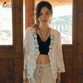 3/4-sleeve Lace Jacket White - One Size