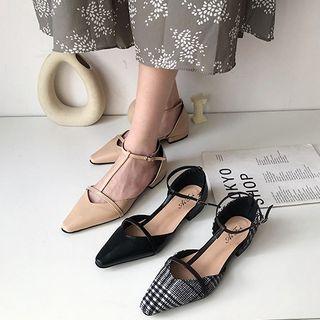 Faux Leather Pointed T-bar Flats