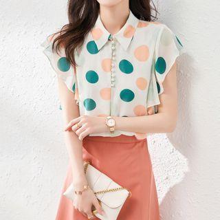 Cap-sleeve Dotted Ruffle Shirt