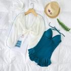 Set: Long-sleeve Plain Swim Dress