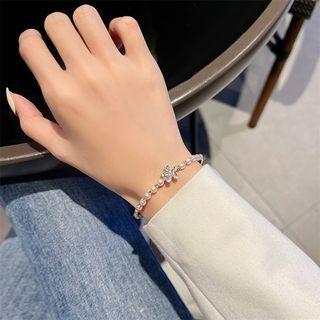 Flower Rhinestone Faux Pearl Alloy Bracelet 1 Pc - Gold - One Size