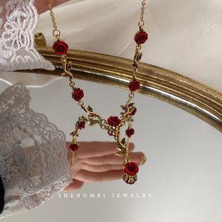 Rose Necklace Red - One Size