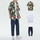 Floral Print Elbow-sleeve Shirt / Short-sleeve T-shirt / Straight-cut Jeans / Set
