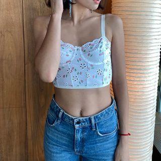 Sleeveless Cherry Embroidery Top White - One Size
