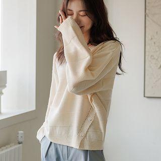 Button-side Ribbed Knit Top