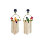 Fashion And Elegant Plated Gold Enamel Parrot Tassel Earrings With Cubic Zirconia Golden - One Size