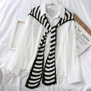 Striped Knit Shawl Stripes - Black & White - One Size