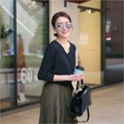 V-neck Half-placket Blouse