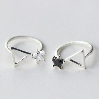 Rhinestone Star S925 Silver Open Ring