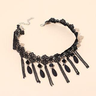 Fringed Lace Choker Black - One Size