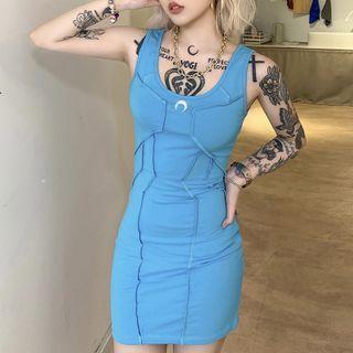 Moon Embroidered Mini Bodycon Tank Dress