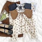 Long-sleeve Peter Pan Collar Bow Bow Print Top