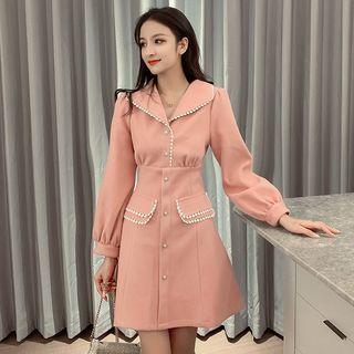 Faux Pearl Button A-line Dress