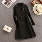 Set: Plain Long-sleeve Knit Top + Sleeveless Midi Trench Coat + Sequined Midi A-line Skirt