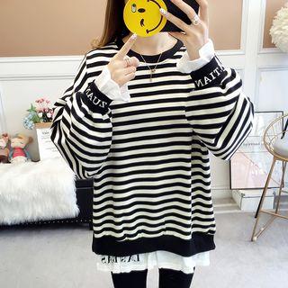 Mock Two-piece Lettering Striped Pullover