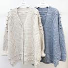 Long-sleeve V-neck Pom Pom Cardigan