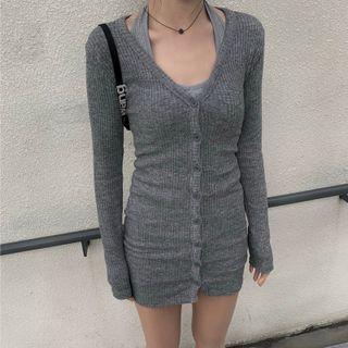 Set: Plain Cardigan + Halter Dress