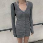 Set: Plain Cardigan + Halter Dress