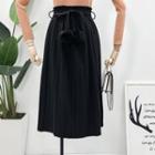Pompom-accent Pleated Midi Skirt