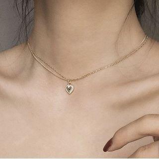 Heart Necklace Double Layer Love Heart Necklace - Gold - One Size