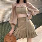 Paneled Blouse / Mini A-line Pleated Skirt