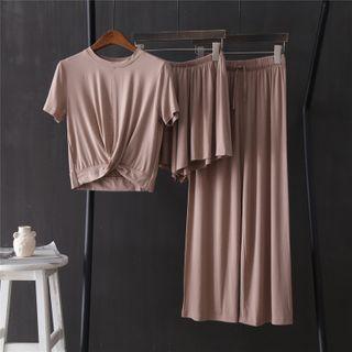 Set: Plain Short-sleeve T-shirt + Shorts + Pants