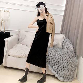 Spaghetti Strap Velvet Midi A-line Dress