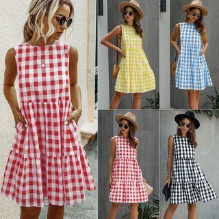 Gingham Sleeveless Mini A-line Dress