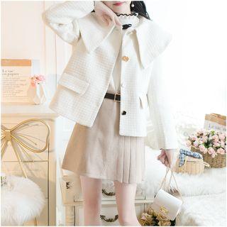 Set: Plain Loose-fit Jacket + Pleated Skirt